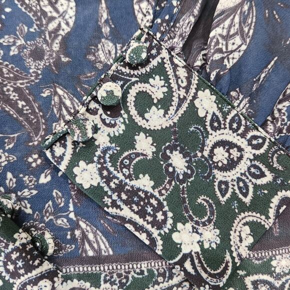 Sanctuary Blouse, Paisley Long Sleeve, Tie neck, long sleeve, size medium - Picture 9 of 12